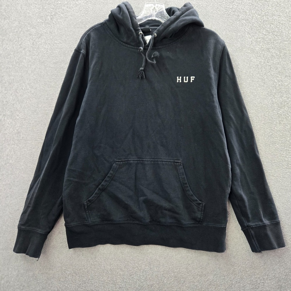 Huf Men Sweatshirt Medium Black Hoodie Logo Rose Graphic Long Sleeve READ